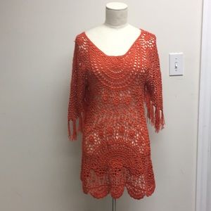 Fun Flirty orange crochet tunic top